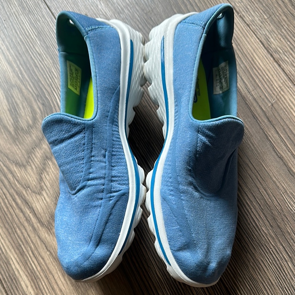 Skechers Blue and White Slip-On Sneakers with Cushioned Soles - Picture 2 of 8